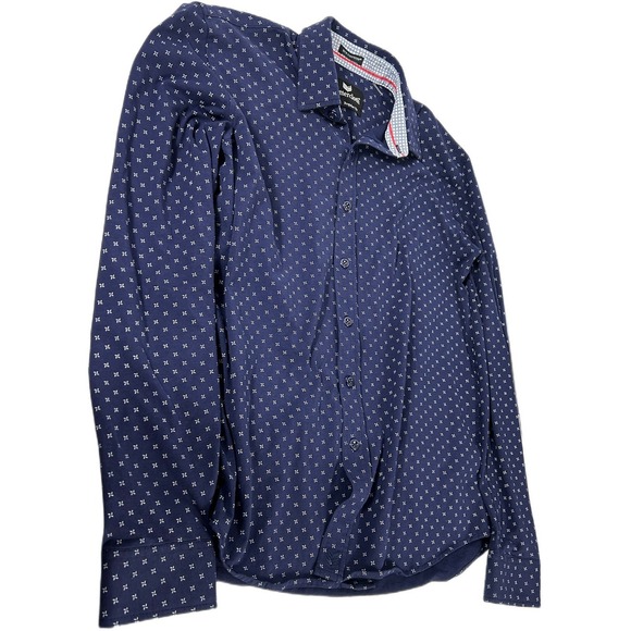 Buttercloth Icy Cotton Performance Dress Shirt Mens Small Regular Fit Navy Print - Picture 2 of 7